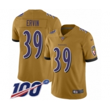Men's Baltimore Ravens #39 Tyler Ervin Limited Gold Inverted Legend 100th Season Football Jersey