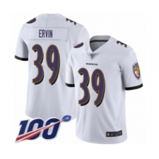 Men's Baltimore Ravens #39 Tyler Ervin White Vapor Untouchable Limited Player 100th Season Football Jersey