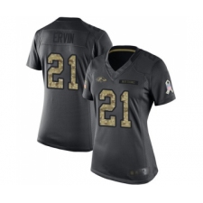 Women's Baltimore Ravens #21 Tyler Ervin Limited Black 2016 Salute to Service Football Jersey