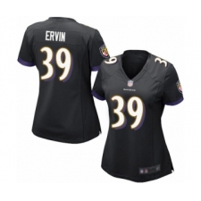 Women's Baltimore Ravens #39 Tyler Ervin Game Black Alternate Football Jersey