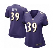 Women's Baltimore Ravens #39 Tyler Ervin Game Purple Team Color Football Jersey