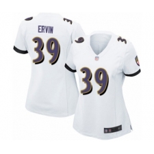 Women's Baltimore Ravens #39 Tyler Ervin Game White Football Jersey