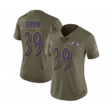 Women's Baltimore Ravens #39 Tyler Ervin Limited Olive 2017 Salute to Service Football Jersey