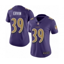 Women's Baltimore Ravens #39 Tyler Ervin Limited Purple Rush Vapor Untouchable Football Jersey