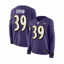 Women's Baltimore Ravens #39 Tyler Ervin Limited Purple Therma Long Sleeve Football Jersey