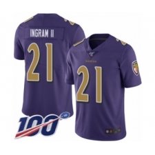 Men's Baltimore Ravens #21 Mark Ingram II Limited Purple Rush Vapor Untouchable 100th Season Football Jersey