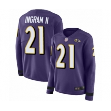 Women's Baltimore Ravens #21 Mark Ingram II Limited Purple Therma Long Sleeve Football Jersey