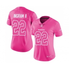 Women's Baltimore Ravens #22 Mark Ingram II Limited Pink Rush Fashion Football Jersey