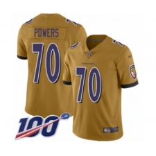Men's Baltimore Ravens #70 Ben Powers Limited Gold Inverted Legend 100th Season Football Jersey