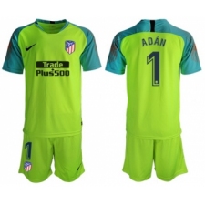 Atletico Madrid #1 Adan Shiny Green Goalkeeper Soccer Club Jersey