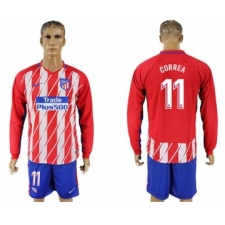 Atletico Madrid #11 Correa Home Long Sleeves Soccer Club Jersey