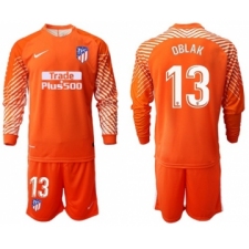 Atletico Madrid #13 Oblak Orange Goalkeeper Long Sleeves Soccer Club Jersey