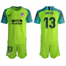 Atletico Madrid #13 Oblak Shiny Green Goalkeeper Soccer Club Jersey