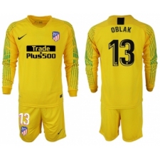 Atletico Madrid #13 Oblak Yellow Goalkeeper Long Sleeves Soccer Club Jersey