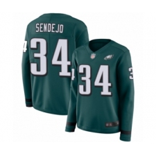 Women's Philadelphia Eagles #34 Andrew Sendejo Limited Green Therma Long Sleeve Football Jersey