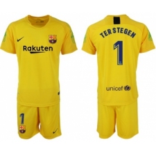 Barcelona #1 Ter Stegen Yellow Goalkeeper Soccer Club Jersey