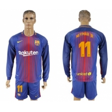 Barcelona #11 Neymar Jr Home Long Sleeves Soccer Club Jersey