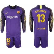 Barcelona #13 Cillessen Purple Goalkeeper Long Sleeves Soccer Club Jersey