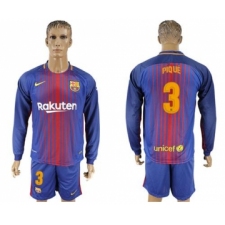 Barcelona #3 Pique Home Long Sleeves Soccer Club Jersey
