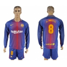 Barcelona #8 A.Iniesta Home Long Sleeves Soccer Club Jersey
