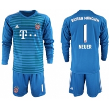 Bayern Munchen #1 Neuer Blue Goalkeeper Long Sleeves Soccer Club Jersey