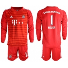 Bayern Munchen #1 Neuer Red Goalkeeper Long Sleeves Soccer Club Jersey