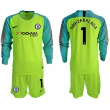 Chelsea #1 Arrizabalaga Shiny Green Goalkeeper Long Sleeves Soccer Club Jersey