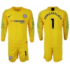 Chelsea #1 Arrizabalaga Yellow Goalkeeper Long Sleeves Soccer Club Jersey