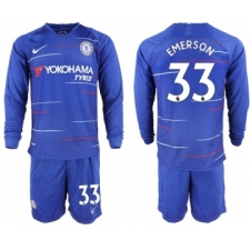 Chelsea #33 Emerson Home Long Sleeves Soccer Club Jersey