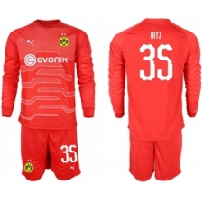 Dortmund #35 Hitz Red Goalkeeper Long Sleeves Soccer Club Jersey