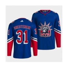Men's New York Rangers #31 Igor Shesterkin Blue 2022 Reverse Retro Stitched Jersey