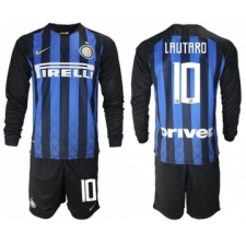 Inter Milan #10 Lautaro Home Long Sleeves Soccer Club Jersey