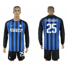 Inter Milan #25 Miranda Home Long Sleeves Soccer Club Jersey