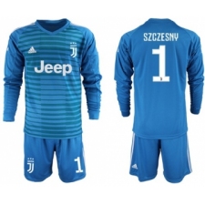 Juventus #1 Szczesny Blue Goalkeeper Long Sleeves Soccer Club Jersey