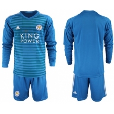 Leicester City Blank Blue Goalkeeper Long Sleeves Soccer Club Jersey