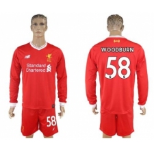 Liverpool #58 Woodburn Home Long Sleeves Soccer Club Jersey