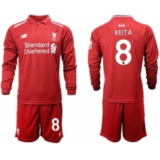 Liverpool #8 Keita Home Long Sleeves Soccer Club Jersey