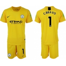 Manchester City #1 C.Bravo Yellow Goalkeeper Soccer Club Jersey