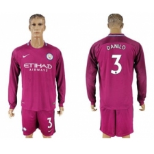 Manchester City #3 Danilo Away Long Sleeves Soccer Club Jersey