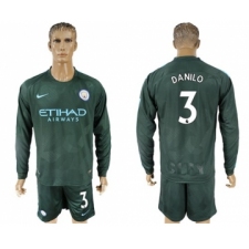 Manchester City #3 Danilo Sec Away Long Sleeves Soccer Club Jersey