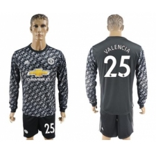 Manchester United #25 Valencia Black Long Sleeves Soccer Club Jersey