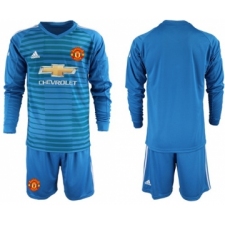 Manchester United Blank Blue Goalkeeper Long Sleeves Soccer Club Jersey