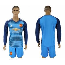 Manchester United Blank Blue Long Sleeves Soccer Club Jersey
