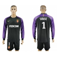 Monaco #1 Subasic Black Goalkeeper Long Sleeves Soccer Club Jersey