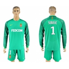 Monaco #1 Subasic Green Goalkeeper Long Sleeves Soccer Club Jersey