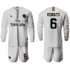 Paris Saint-Germain #6 Verratti White Jordan Long Sleeves Soccer Club Jersey