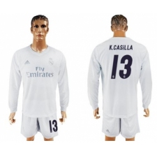 Real Madrid #13 K.Casilla Marine Environmental Protection Home Long Sleeves Soccer Club Jersey