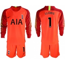 Tottenham Hotspur #1 Lloris Red Goalkeeper Long Sleeves Soccer Club Jersey