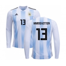 Argentina #13 Kranevitter Home Long Sleeves Soccer Country Jersey