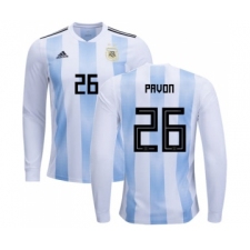 Argentina #26 Pavon Home Long Sleeves Soccer Country Jersey